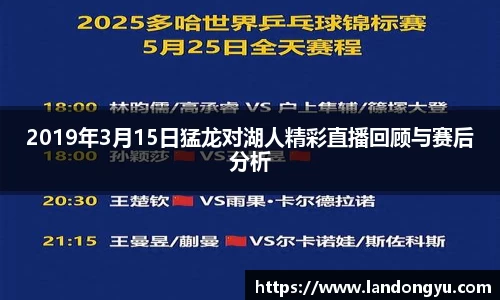 2019年3月15日猛龙对湖人精彩直播回顾与赛后分析